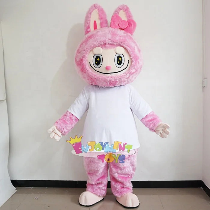 Guangzhou Enjoyment CE Popular Pink Labubu Mascot Adult Cartoon Party Event Costume Handmade Custom Logo