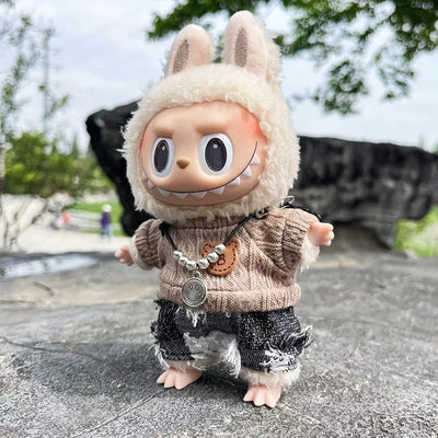 Cute Dress Outfit Clothes Only 17cm Pendant Blue Trendy Plaid Suit Keychain Salute Labubu Doll Clothes Cute Clothing