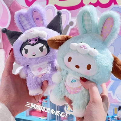 Toptoy Sanrio Family Elf Rabbit Baby Series Plush Vinyl Blind Box Kuromi Cinnamoroll Hello Kitty Figurine Girl Cute New YearGift