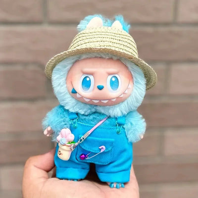 Labubu Replacement Outfit - Big Into Energy Summer Overalls with Straw Hat Belt | Ropa Labubu Clothes Accessories Set