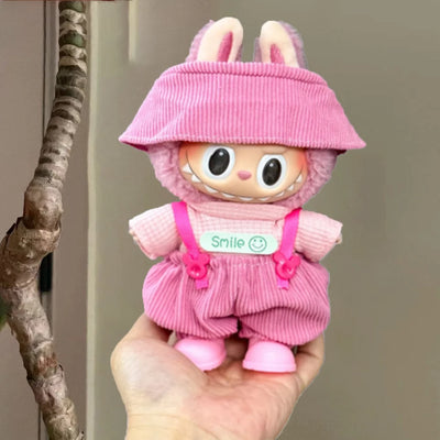 Labubu 17cm Baby Outfit with Bib And Pants Three-Piece Set Cute Infant Clothing Combo（no doll）