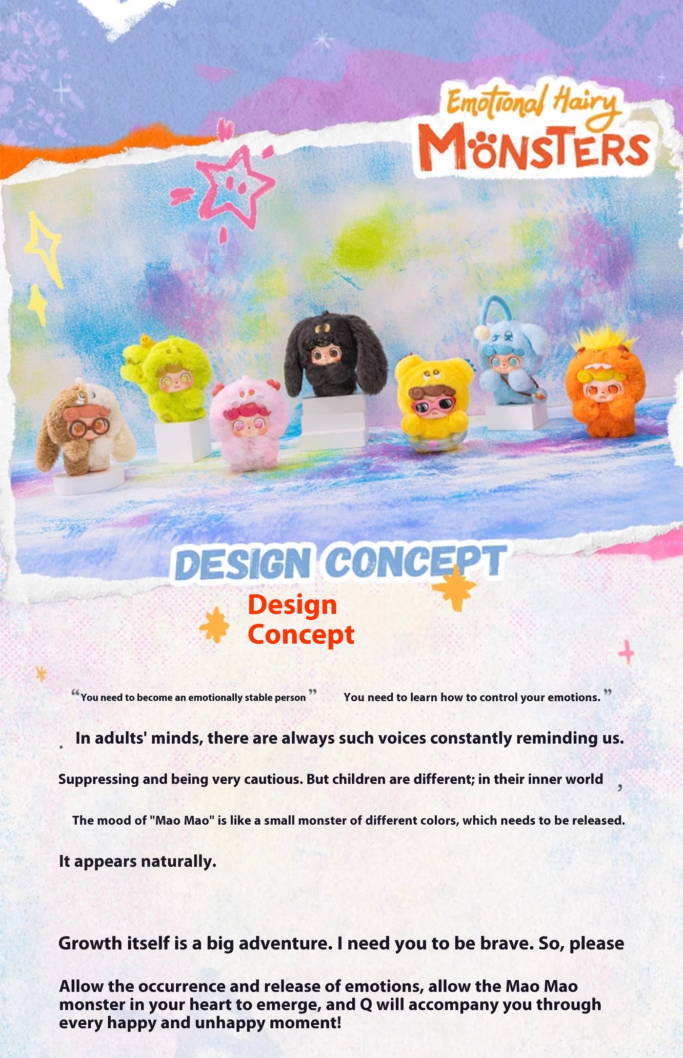 Original Q Kid Qbao Emotional Hairy Monsters Series Plush Blind Box Lovely Vinyl Doll Mystery Box Fuffy Pendant Trendy Xmas Gift