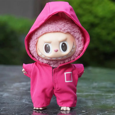 Labubu Clothes Sportswear Set, available in green and pink colors, with different numbers and patterns for the pink jumpsuit