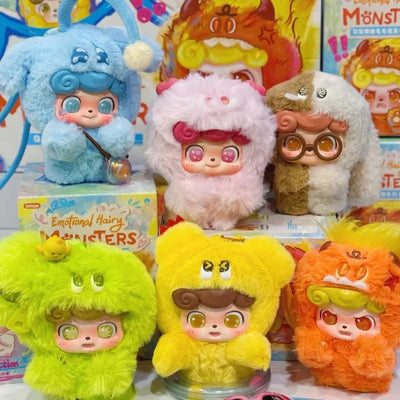Blind Box Q Kid Emotional Hairy Monsters Series Cute Plush Doll Ornament Cartoon Backpack Pendant Keychain Mystery Box Toy Gift