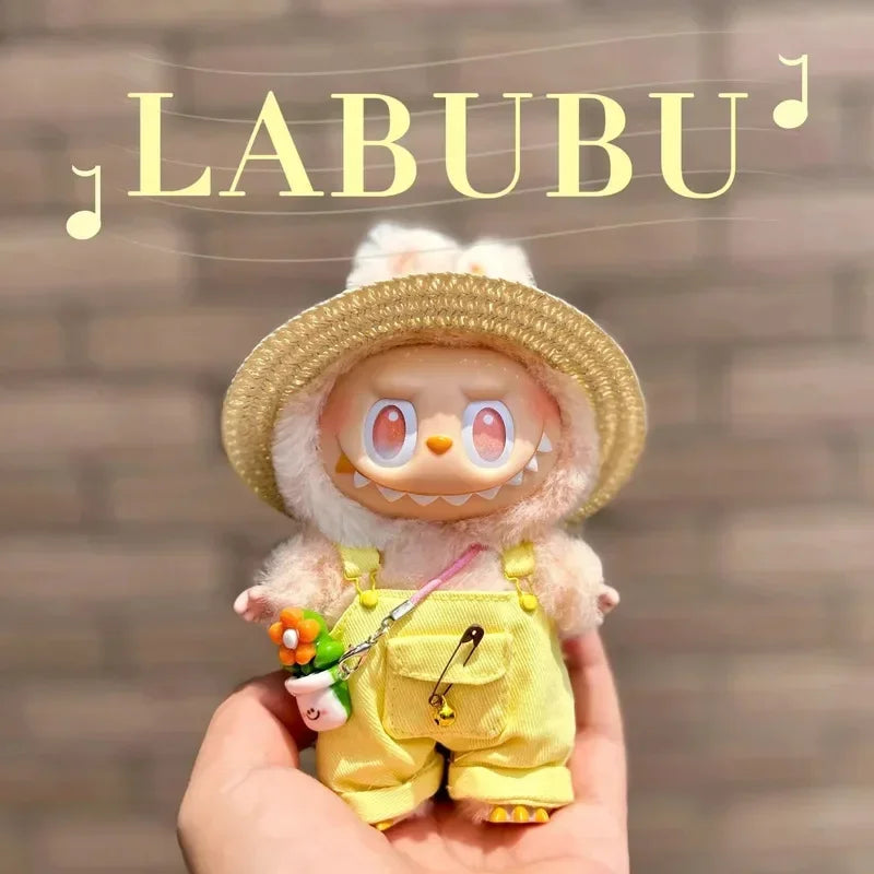 Labubu Replacement Outfit - Big Into Energy Summer Overalls with Straw Hat Belt | Ropa Labubu Clothes Accessories Set