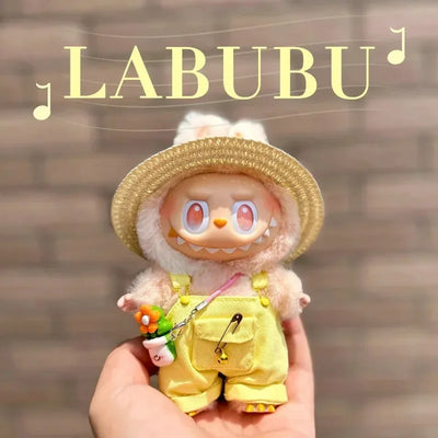 Labubu Replacement Outfit - Big Into Energy Summer Overalls with Straw Hat Belt | Ropa Labubu Clothes Accessories Set