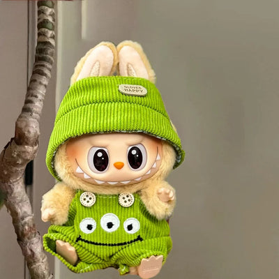Labubu 17cm Baby Outfit with Bib And Pants Three-Piece Set Cute Infant Clothing Combo（no doll）