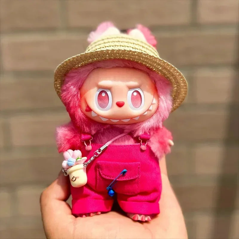 Labubu Replacement Outfit - Big Into Energy Summer Overalls with Straw Hat Belt | Ropa Labubu Clothes Accessories Set