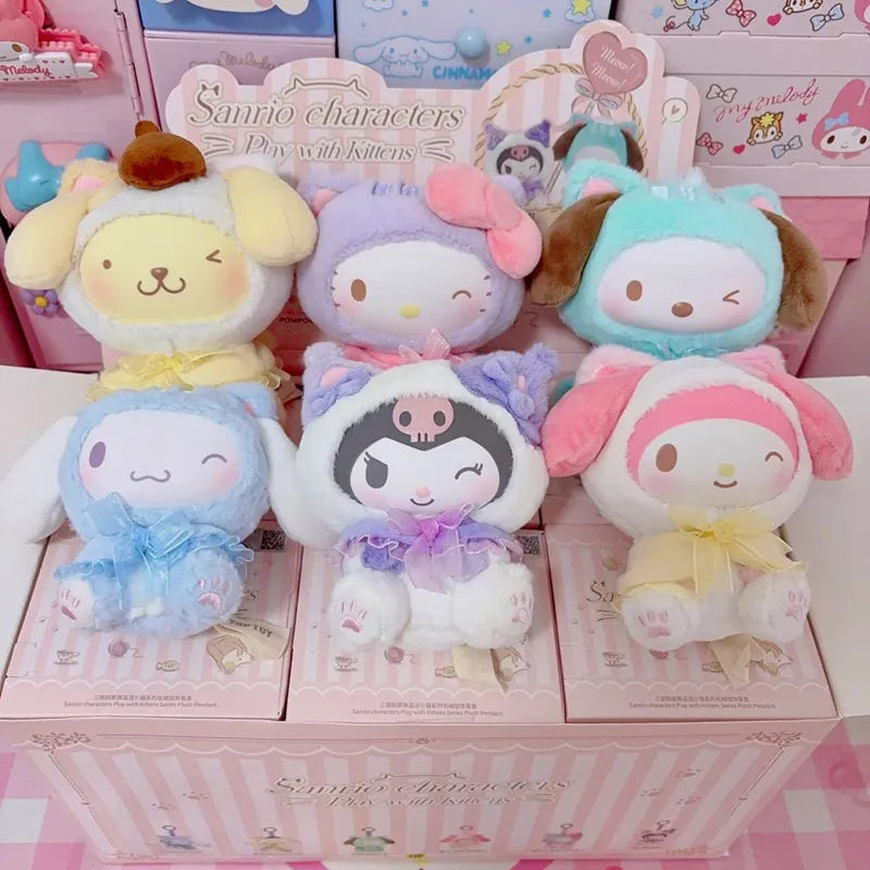Sanrio Teasing Cat Series Blind Box Vinyl Plush Trendy Cute Girl Pendant Toy Collectible Authentic New