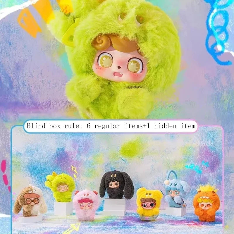 Blind Box Q Kid Emotional Hairy Monsters Series Cute Plush Doll Ornament Cartoon Backpack Pendant Keychain Mystery Box Toy Gift